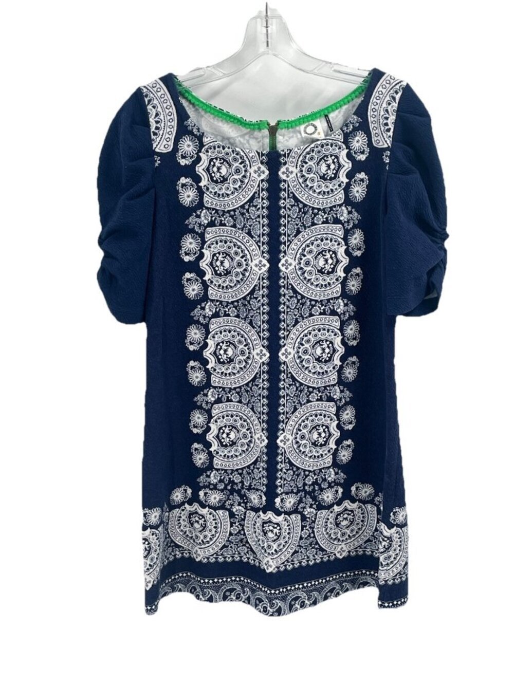Anthro Akemi & Kin Blue Medallion Print Puff Sleeve Shift Dress Boho Festival S